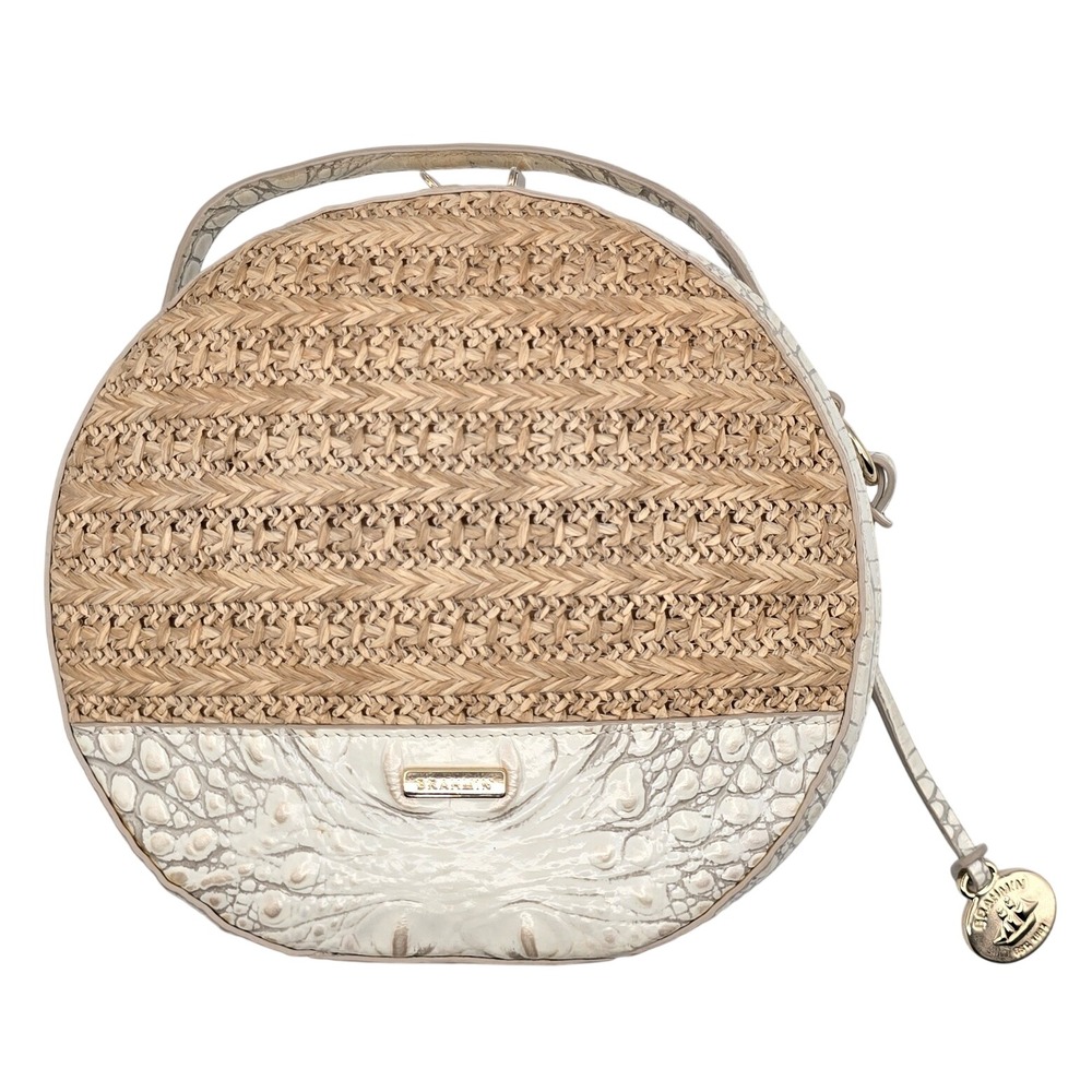 Brahmin Lane Mantle Straw Croc Circle Crossbody Bag Pearl Metallic No Strap